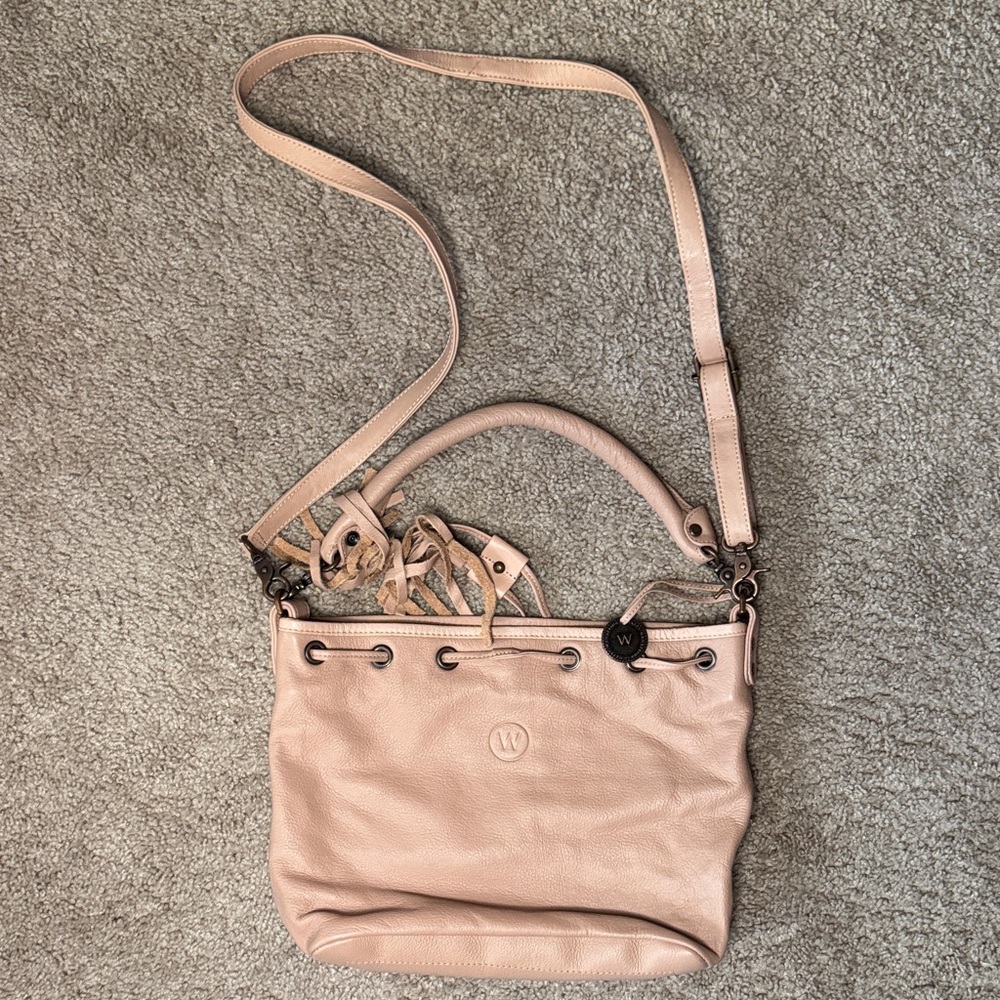 Women's Blush Pink Leather Shoulder Bag with Adjustable Strap